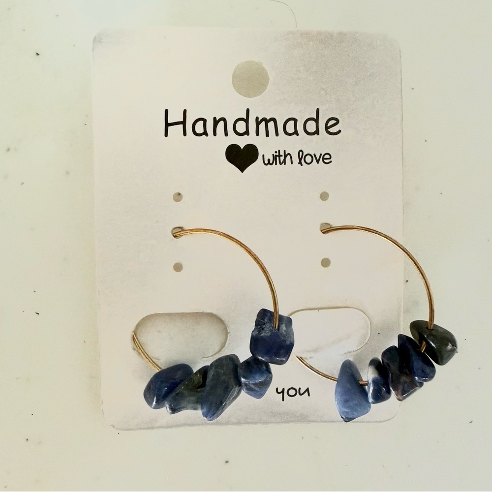 🆕Handmade Blue Stone Hoop Earrings